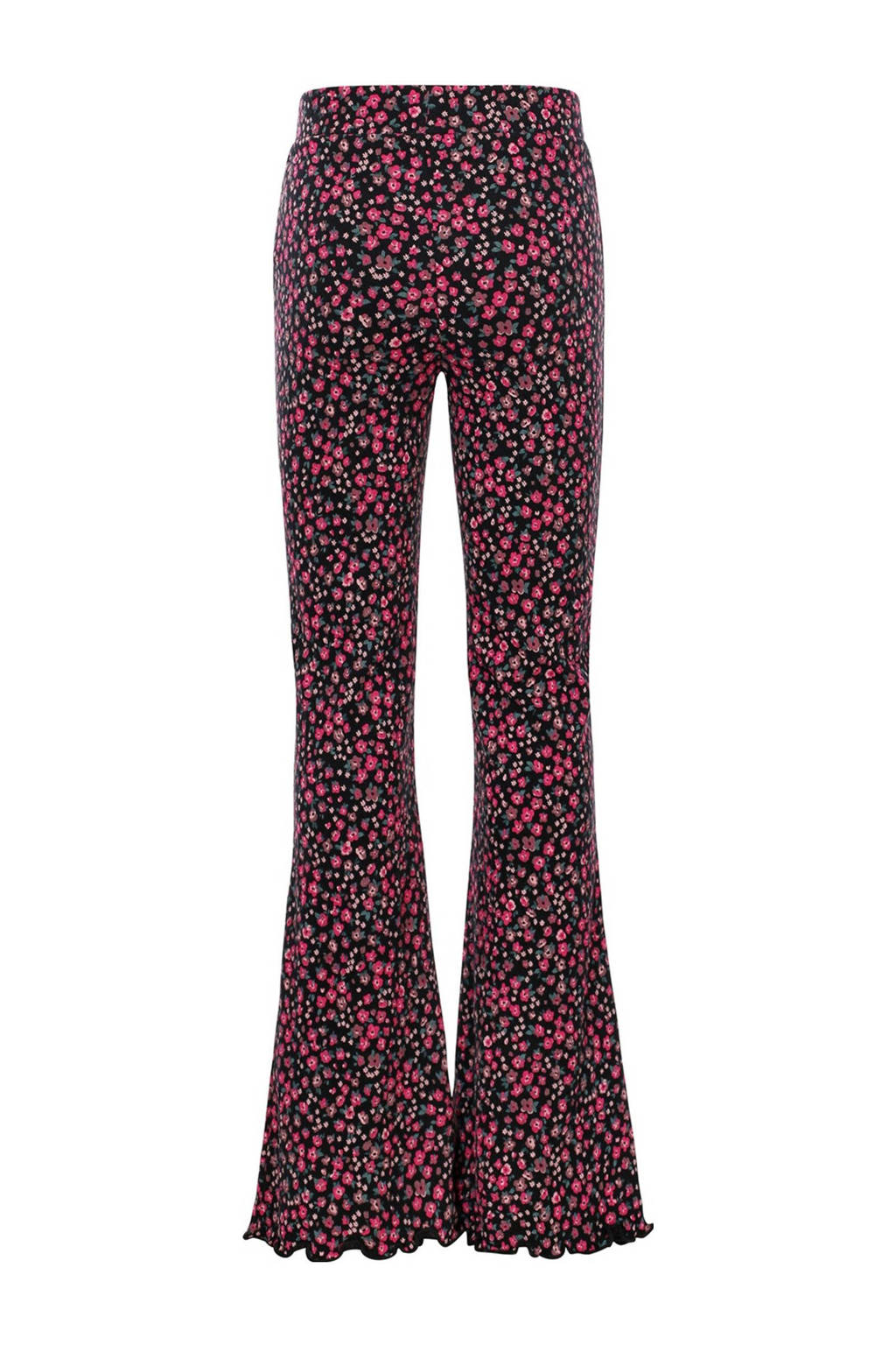 LOOXS gebloemde flared broek zwart/fuchsia
