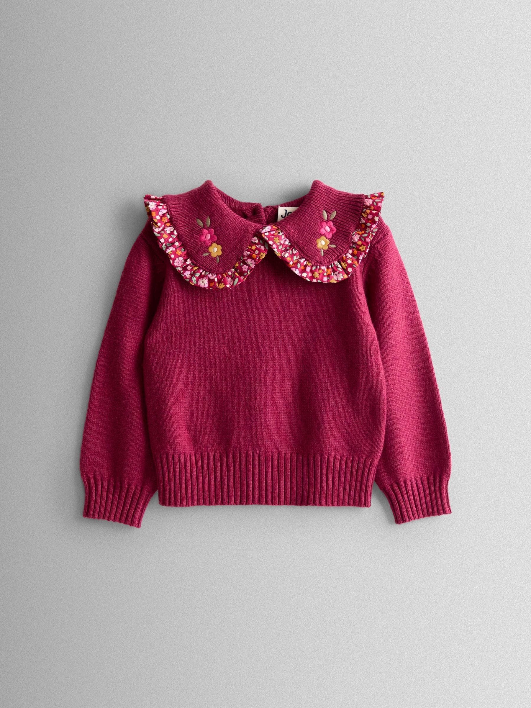 JoJo Maman Bébé Floral Frill Collar Embroidered Jumper