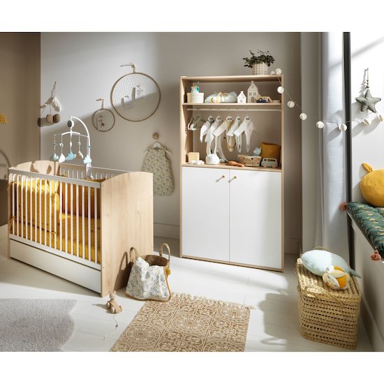 Alice Armoire dressing   Blanc et bois        de               Sauthon Baby's Sweet Home