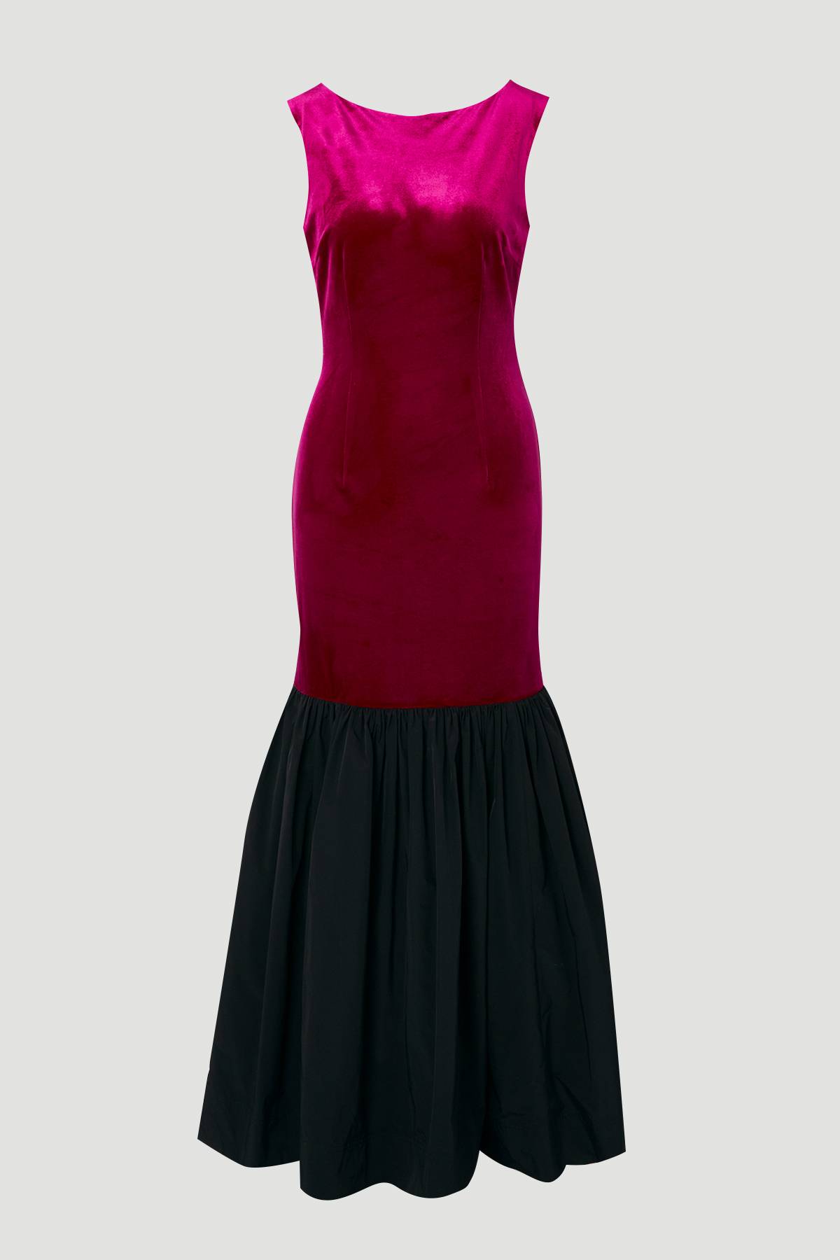 KarenMillen Robe Longue Sans Manches en Velours avec Taille Basse en Taffetas