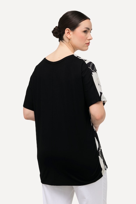 T-Shirt, Blüten, Oversized, Tunika-Ausschnitt, Halbarm