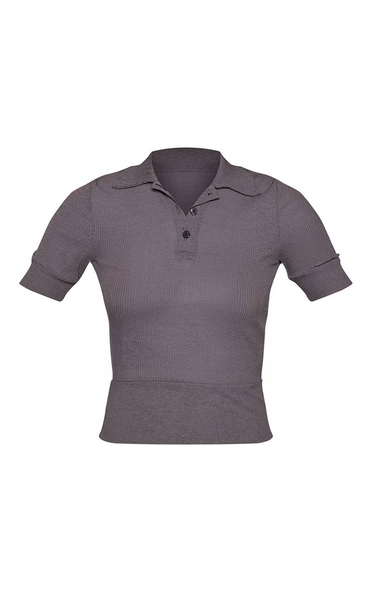Charbon T-shirt Côtelé Dévoré Avec Détail Col En Mesh