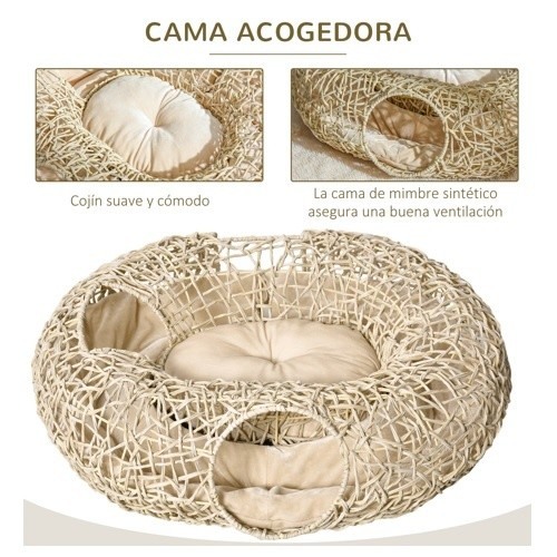Toca para gatos PawHut em rattan e madeira natural