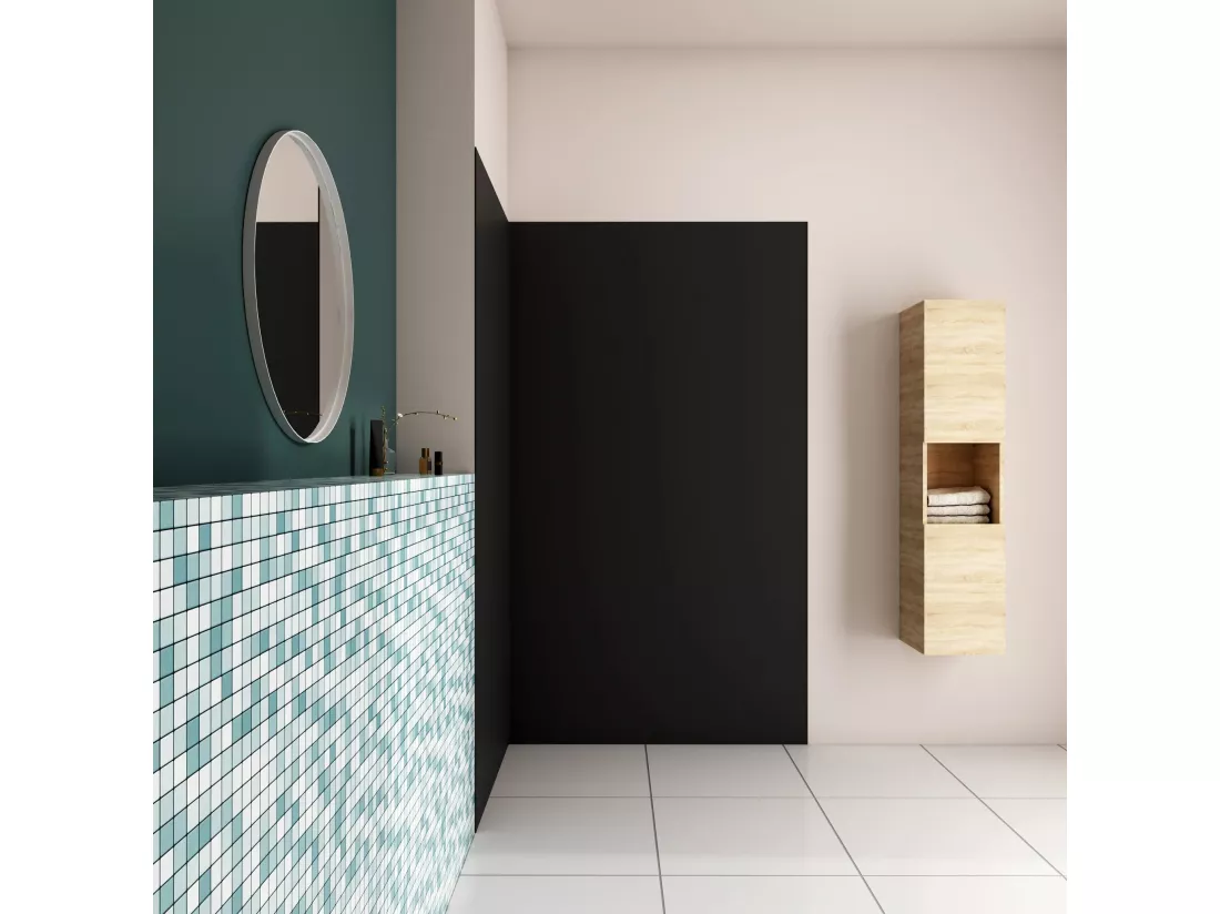 AICA Panneau mural de douche Noir 100x90x210cm,Panneaux muraux salle de bain habillage mural aluminium,avec 2 profilés de finition