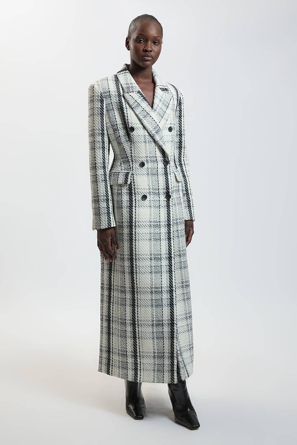 KarenMillen Manteau Long Tailleur À Carreaux En Laine Mélangée À Double Boutonnage