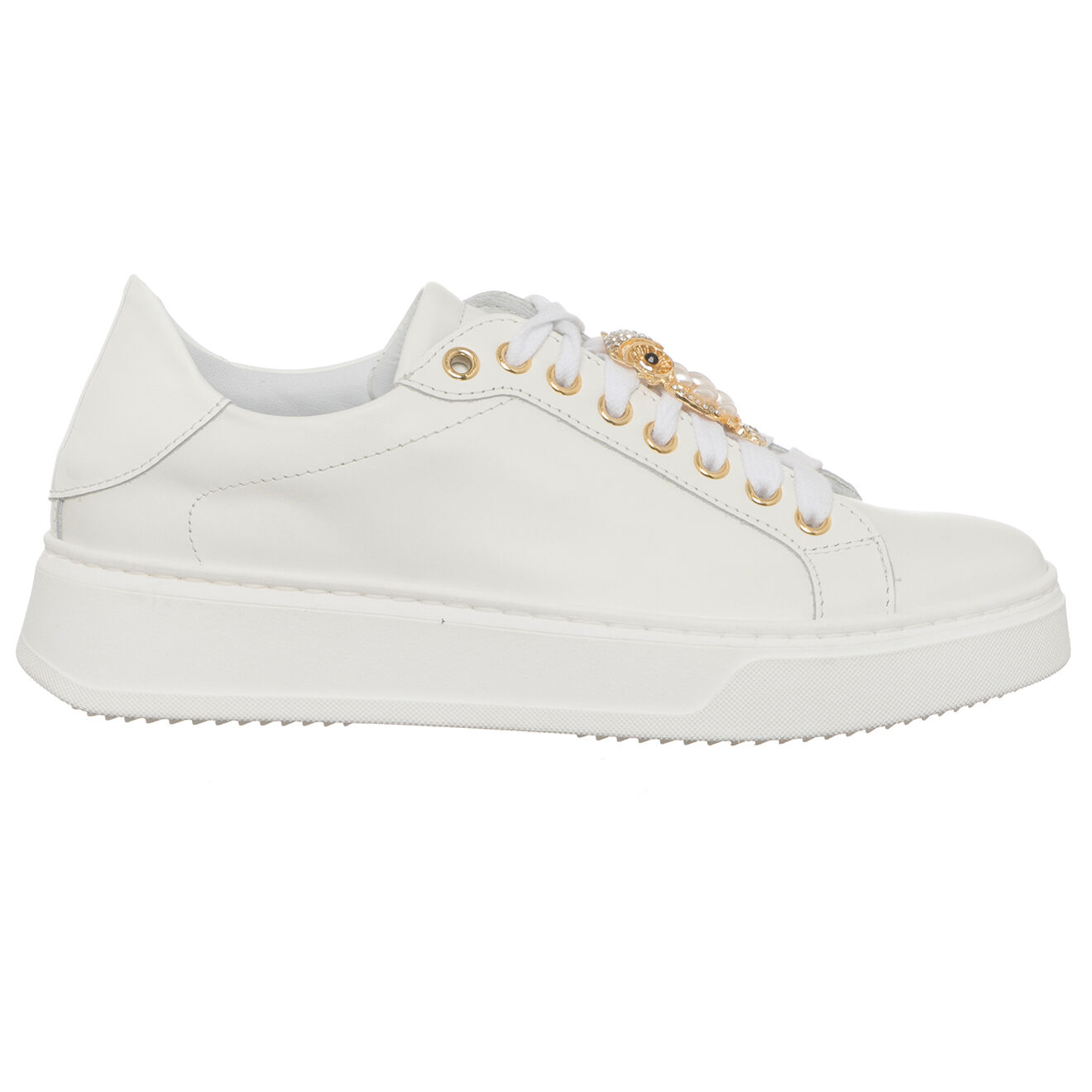 Loretta Pettinari Sneakers en Cuir Osta blanc/doré