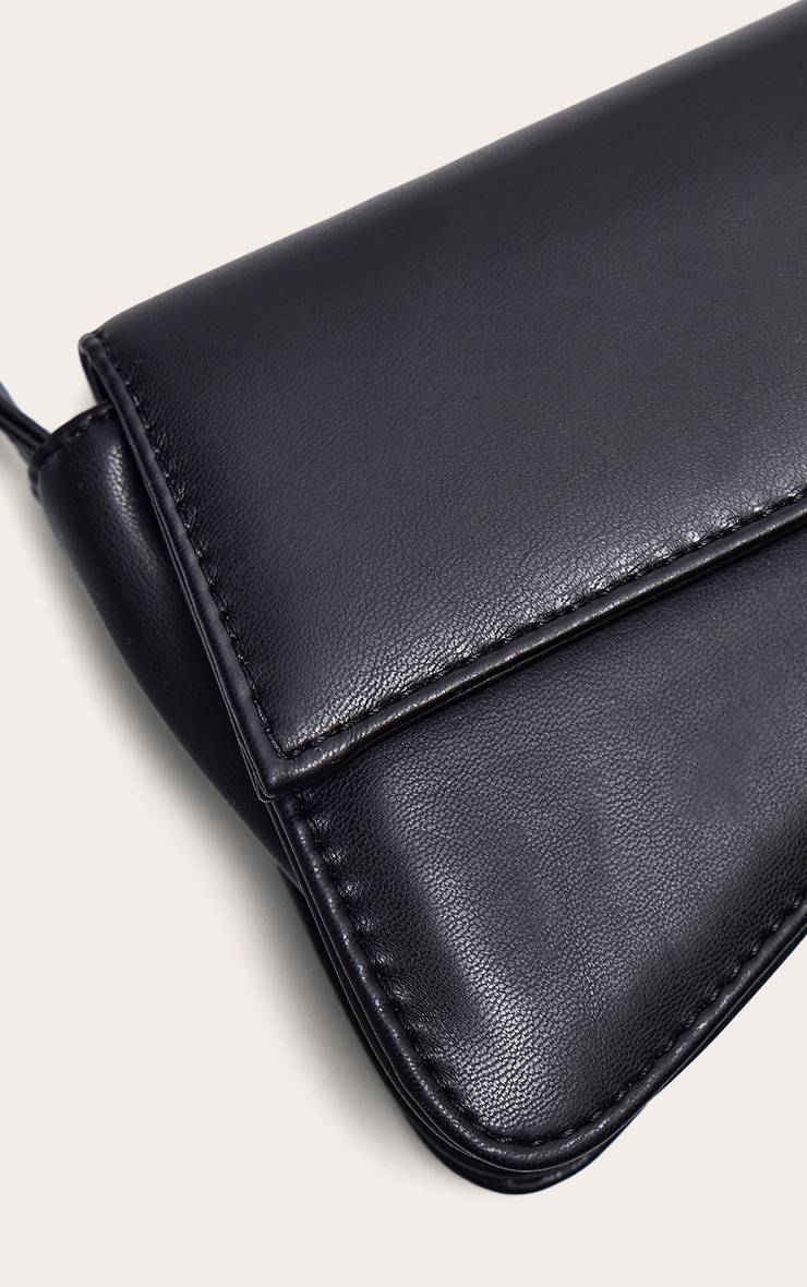 Noir Sac À Bandoulière Baguette En Synthétiquecuir Avec Rabat