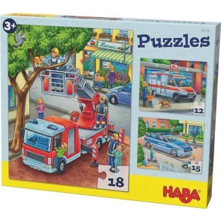 HABA 302759 Puzzleset Feuerwehr&Co, 3-teilig