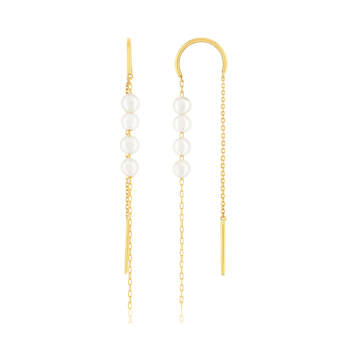 Boucles d'oreilles or 375 jaune pendantes 8 perles de culture