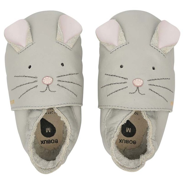 Chaussons en cuir 18-19 soft soles Souris Gris Clair M - BOBUX
