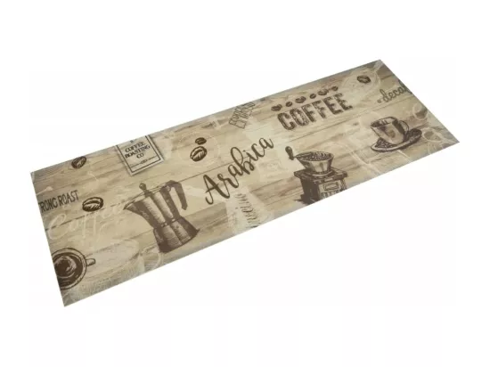 Tapis de cuisine lavable imprimé café marron 60x180 cm velours