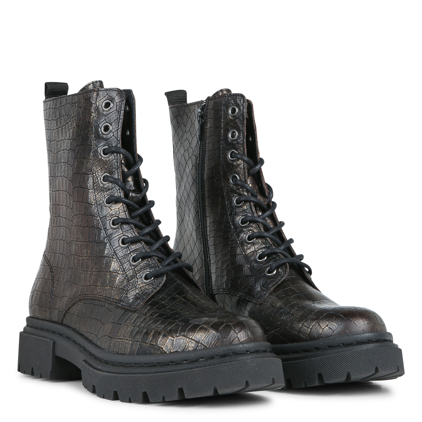 MARDA - Bottines en cuir embossées croco | Noir