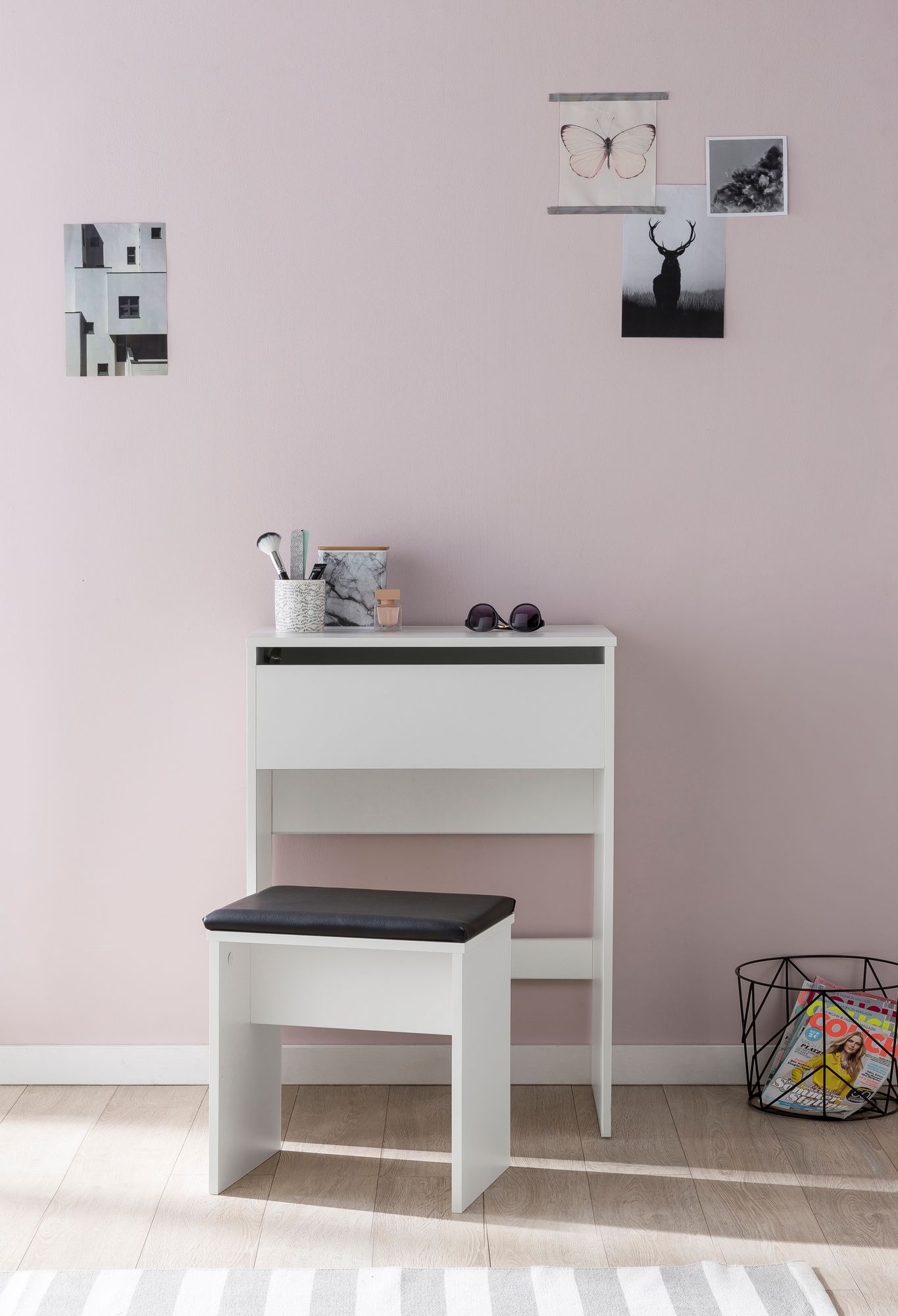 KADIMA DESIGN Moderner Schminktisch mit Klappfach und Spiegel, inklusive Hocker, Melaminharzbeschichtung
