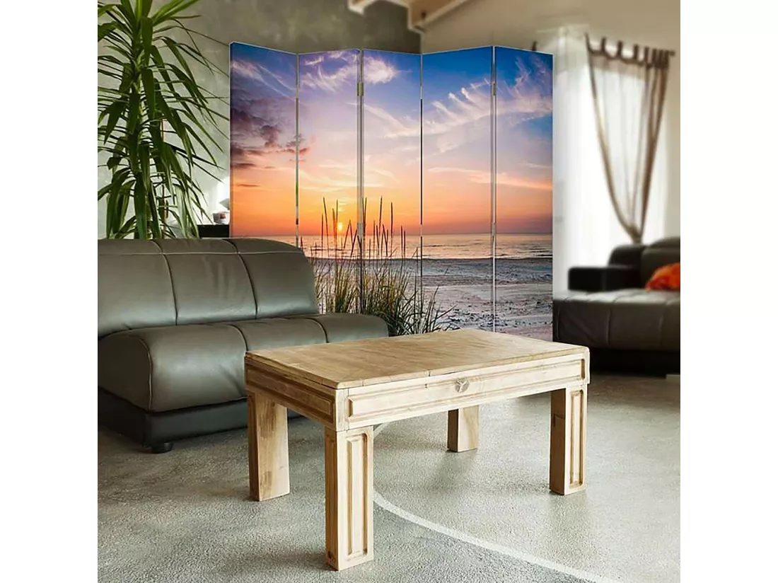 Paravent Ambiance Plage et Dunes pour Décoration Intérieure - 180 x 180 cm - 2 faces R° V° + rotation 360°