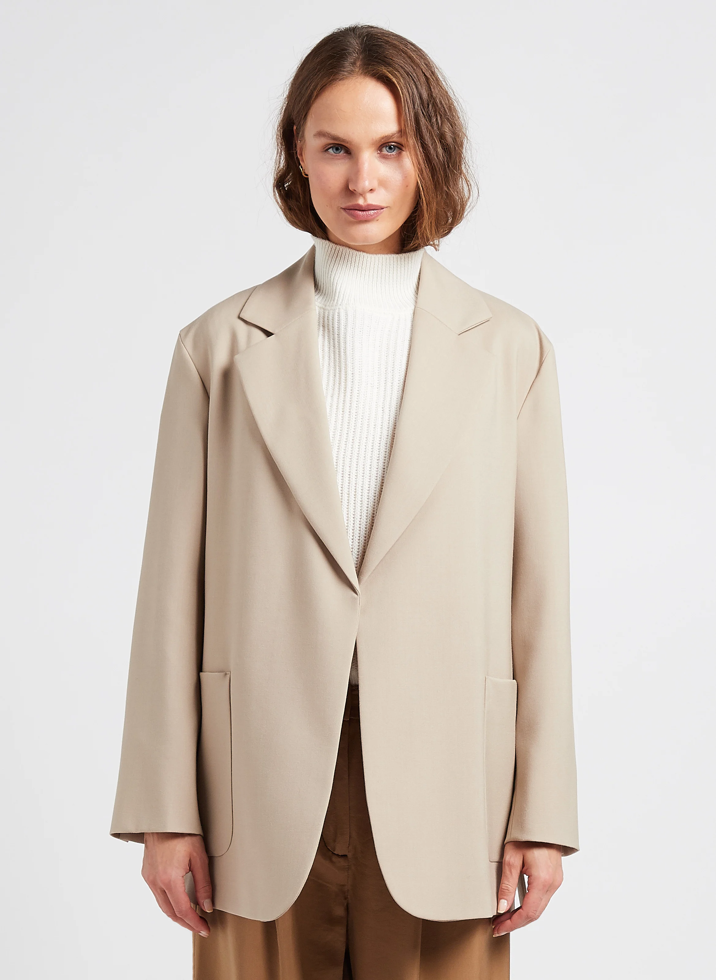 Veste col tailleur en laine vierge | Beige