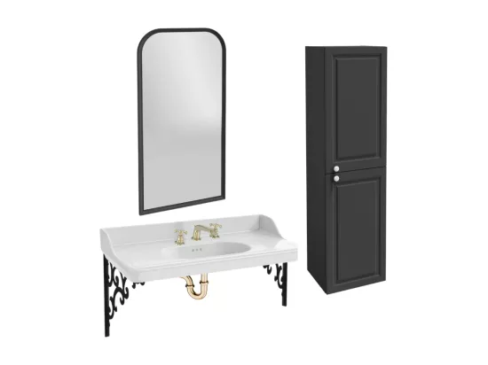 Pack plan vasque suspendu 3 trous JACOB DELAFON Cléo 1889 + colonne droite + miroir + mélangeur croisillon or + siphon or