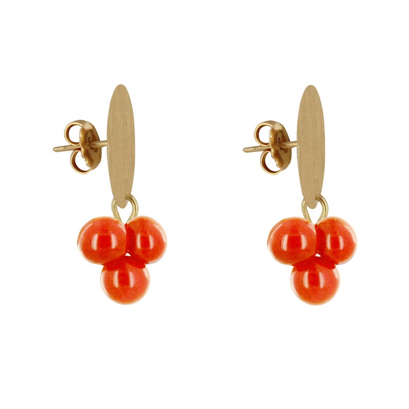 Boucles d'Oreilles Pastille en Laiton et Bouquet de Perles de Verre