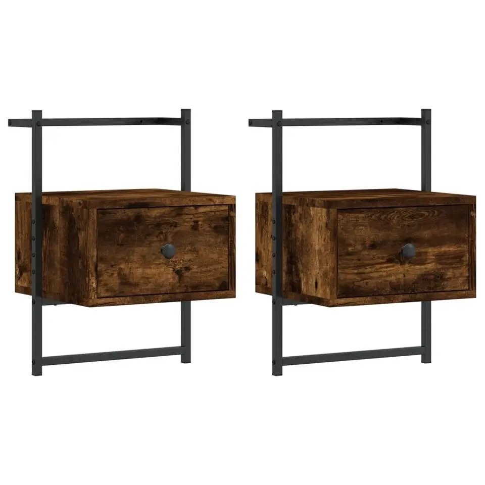 vidaXL - Set van 2 Industrieel wand Nachtkastjes - Gerookt eiken - 35x30x51 cm