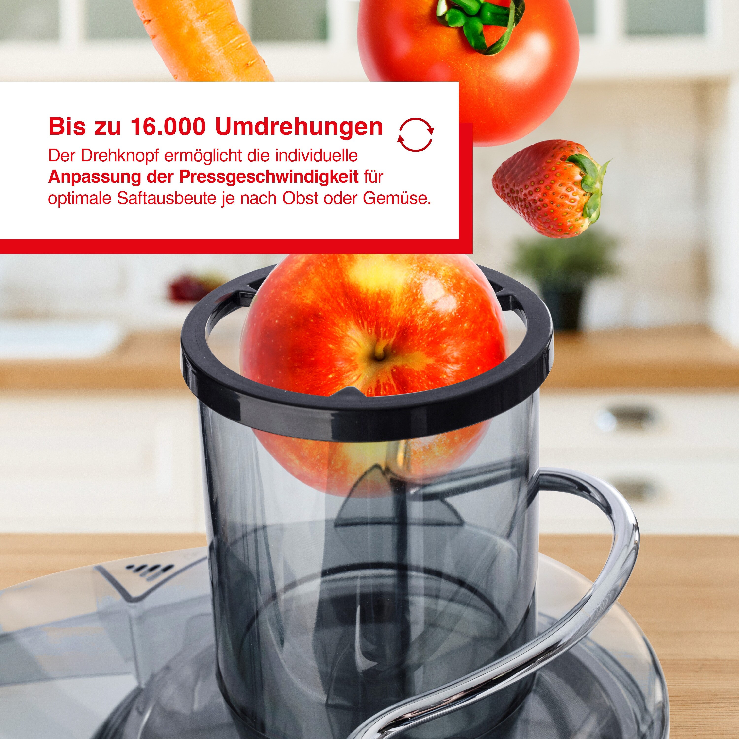 Solis Entsafter, Saftpresse, 1200 W 3 Stufen Saftbehälter 16.000 U/min