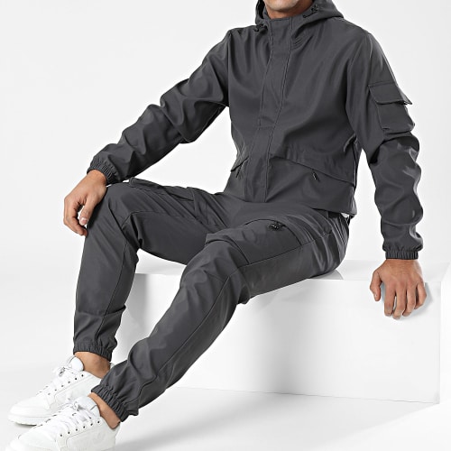 Ensemble Veste Zippée Et Pantalon Cargo Gris Anthracite