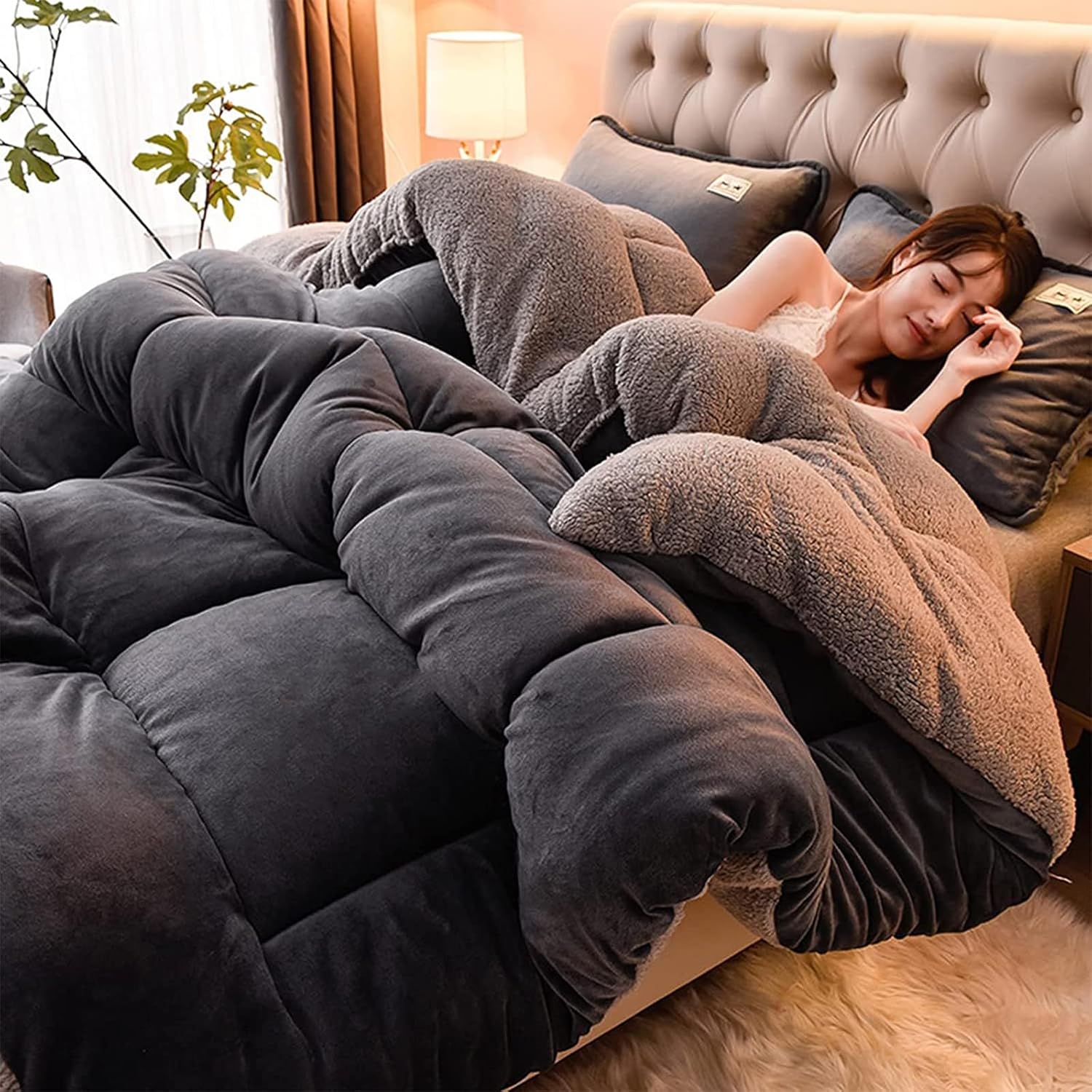 Bettdecke,Winter Steppdecke Dicker Lamm-Kaschmir,Flauschige Steppdecken Für Allergiker Duvet, Verdicken Sie Lamm Kaschmir Decke Weiche Warme Bettdecke,200x230cm(3kg)