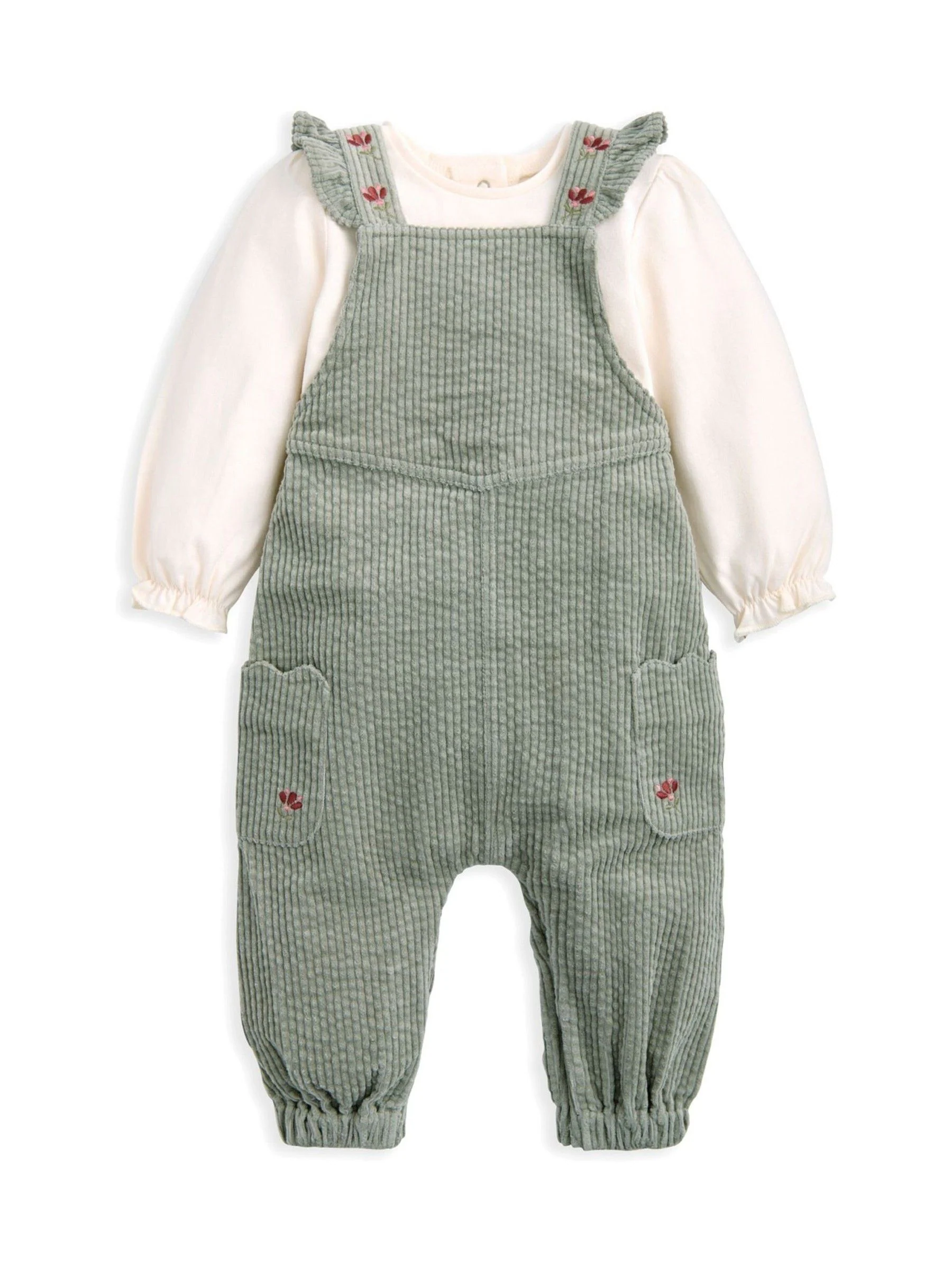 Mamas & Papas Embroidered Cord Dungarees and Bodysuit Set