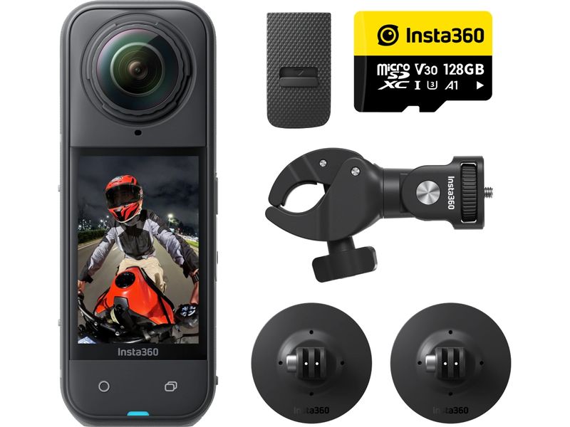 Insta360 360°-Videokamera X5 Motorrad Bundle 8K 360°-Action-Cam mit Motorrad-Montagezubehör und Speicherkarte