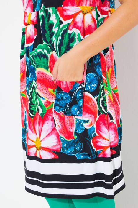 Jersey-Minikleid, Paisley, A-Linie, Rundhals, ärmellos, schwarz