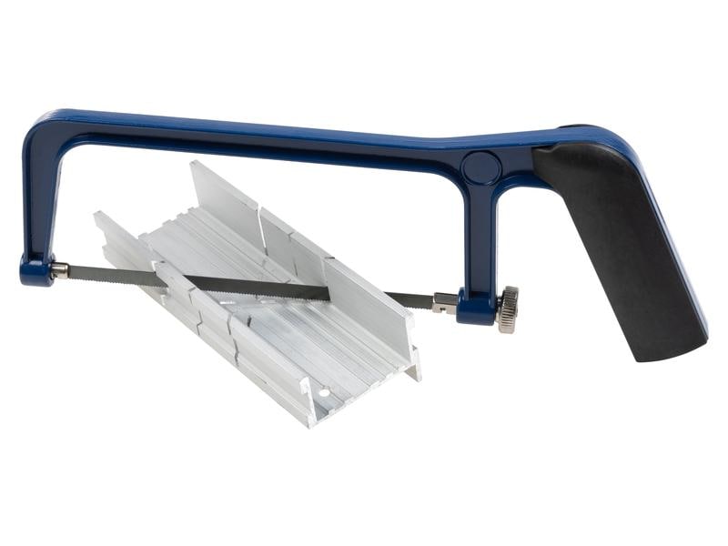 FTM Handsäge mit Gehrungslade, 140 mm Kleine Metallsäge mit Schneidlade aus Aluminium