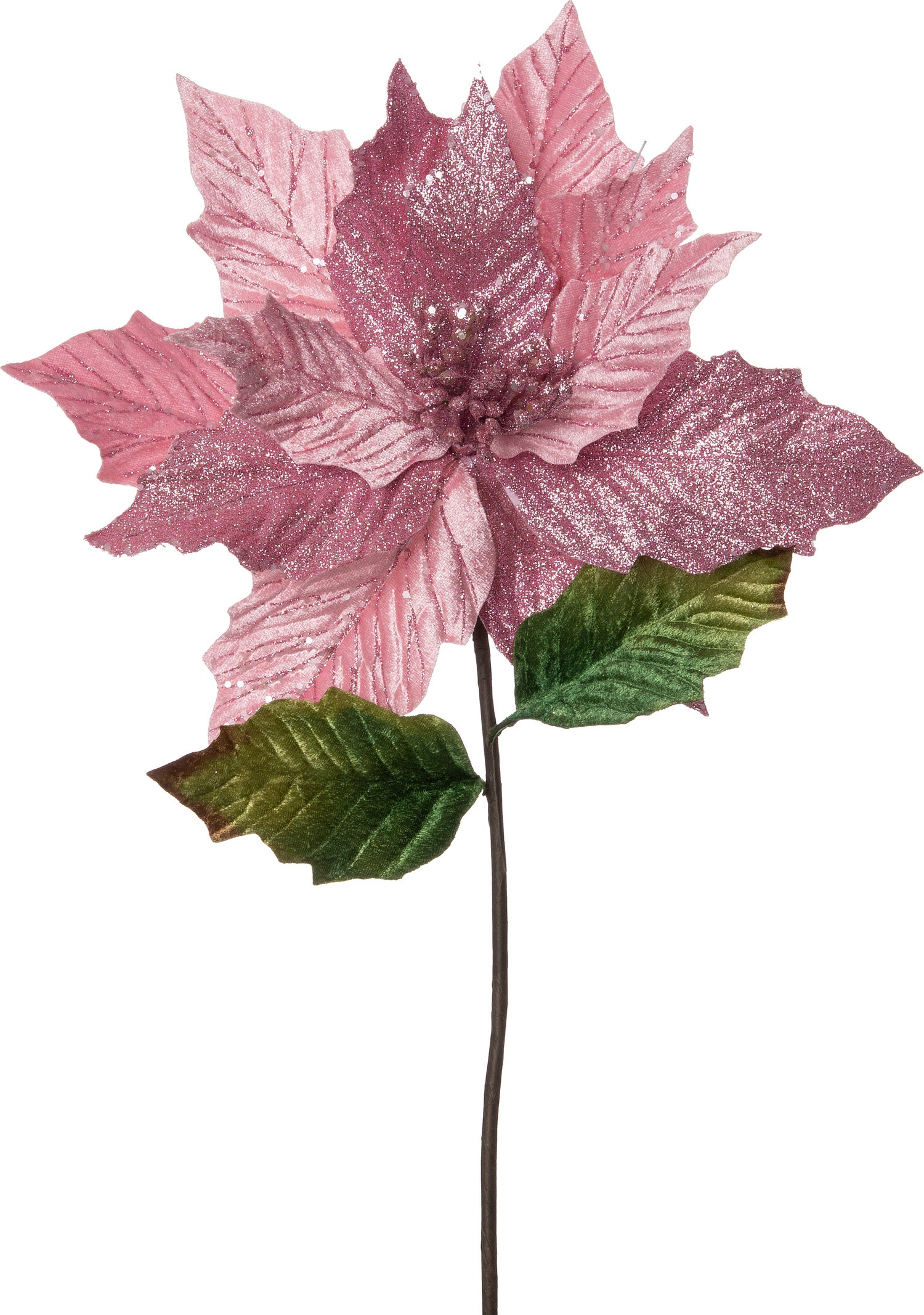 Intratuin Kunstbloem kerstster met glitter roze 50 cm