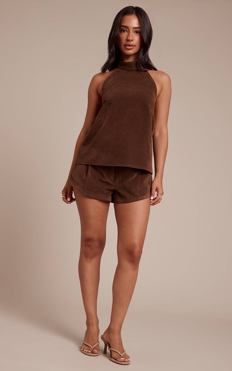 Marron Short Mini Ceinturé En Synthétique Chocolat Petite
