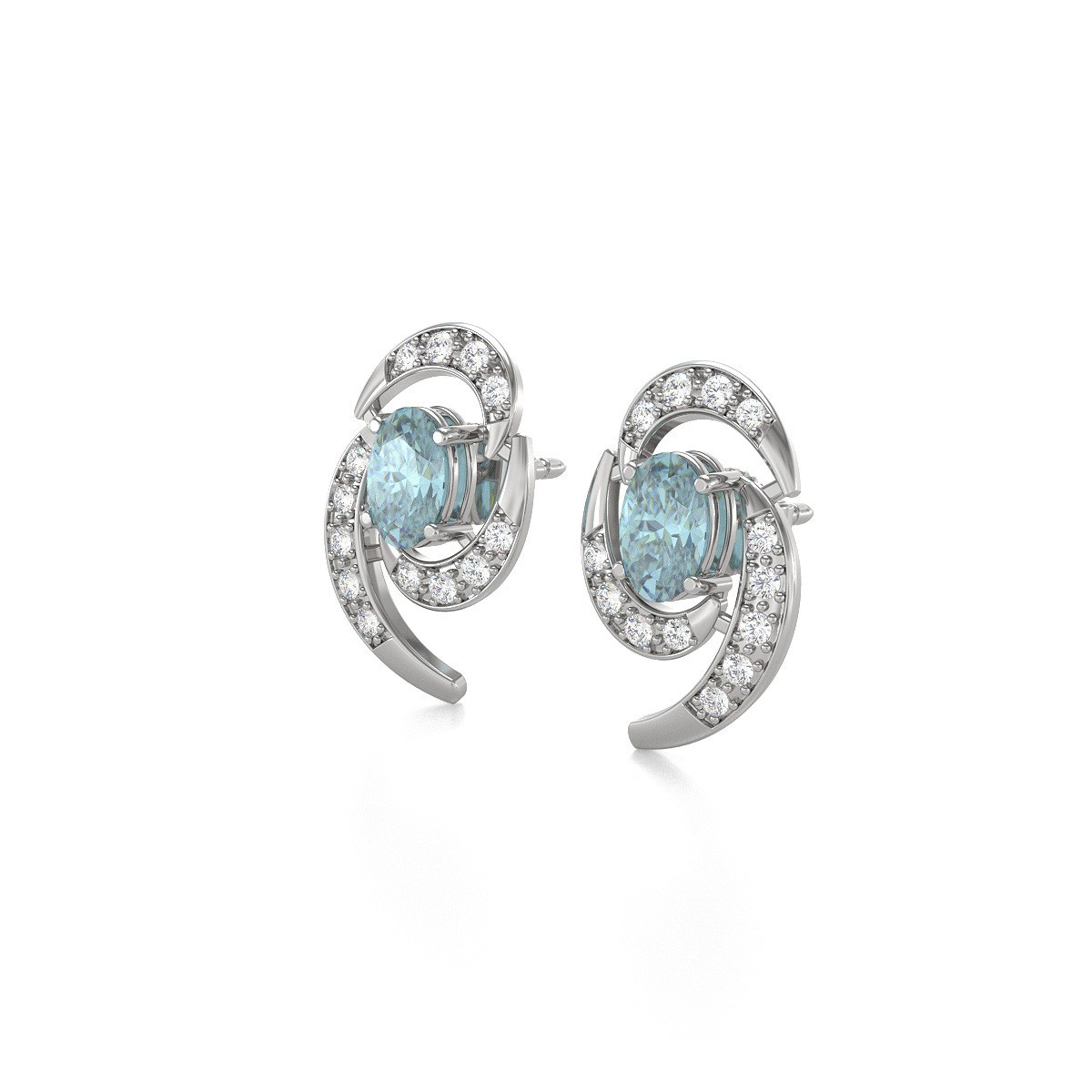 Boucles d'oreilles ADEN Or 585 Blanc et Aigue-Marine 2.6grs