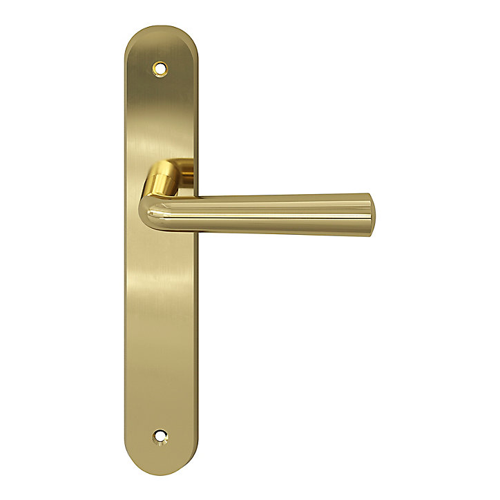 Ensemble poignée sur plaque rond GoodHome Tudy effet laiton brillant doré L.119mm x l.41mm entraxe 195mm