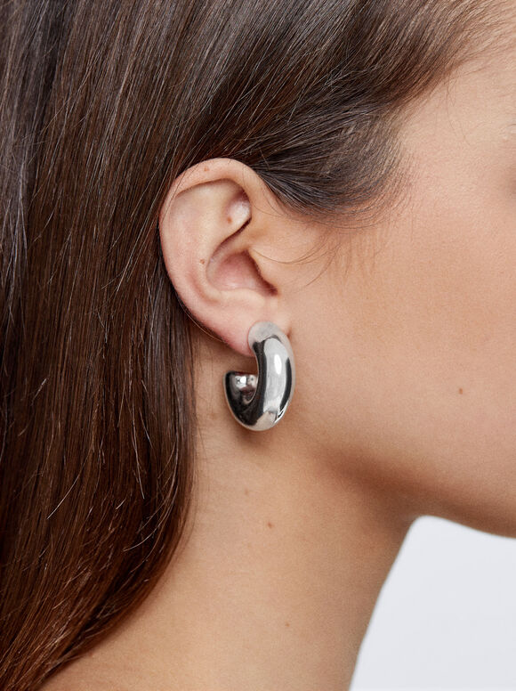 Brincos de argola prateados - Prata