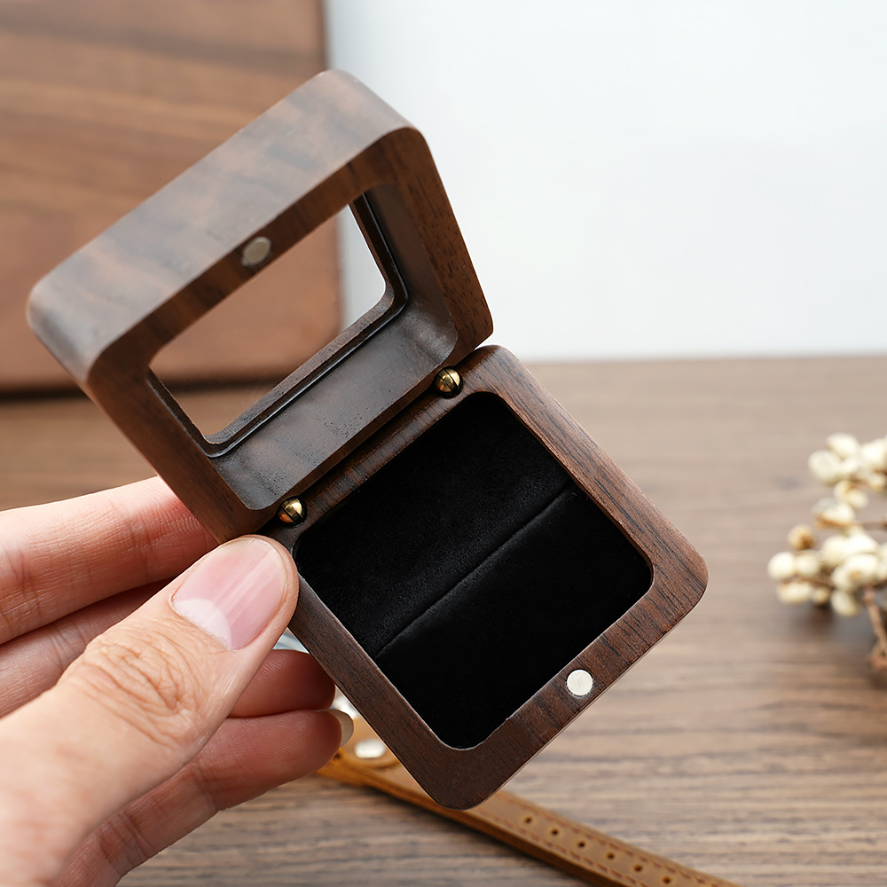 (55x55x40mm) Quadrat Ringschatulle Holz Schmuck Organizer Box für 1 Ring - Braun / Schwarz