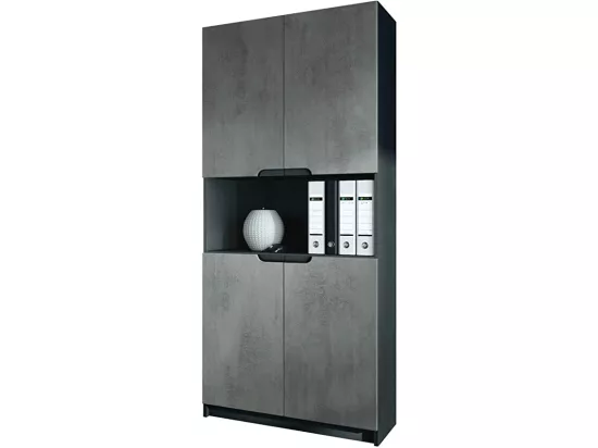 Armoire de rangement avec 5 compartiments et 4 portes, noir mat/aspect béton foncé (82 x 184 x 37 cm)