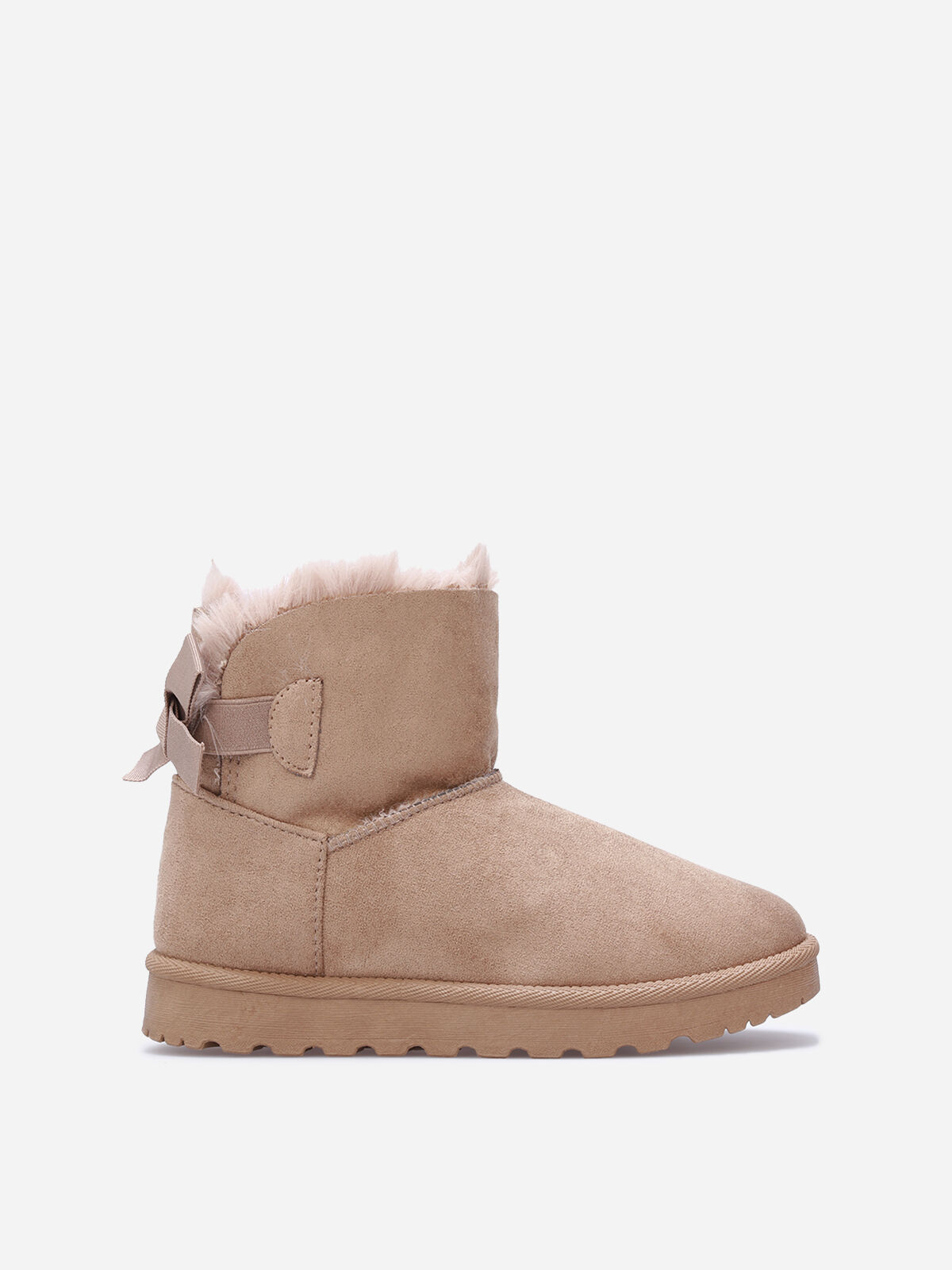 Boots en suédine fourrées à ruban noué- Taupe