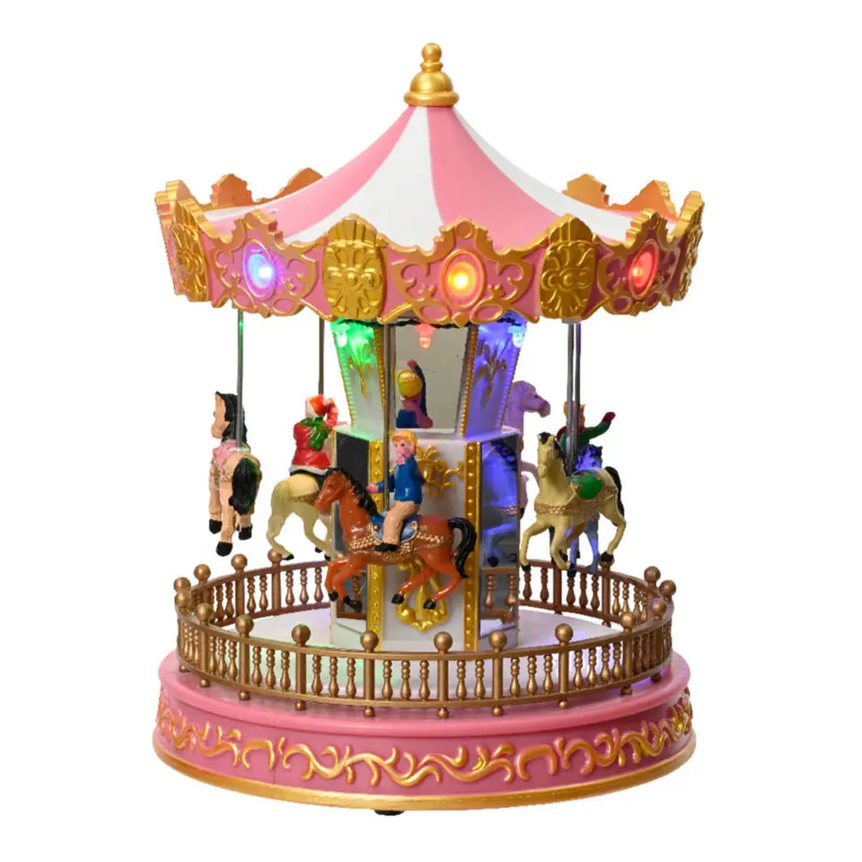 Lumineo kerstdorp draaimolen - draaiend - met licht - 23,5 cm