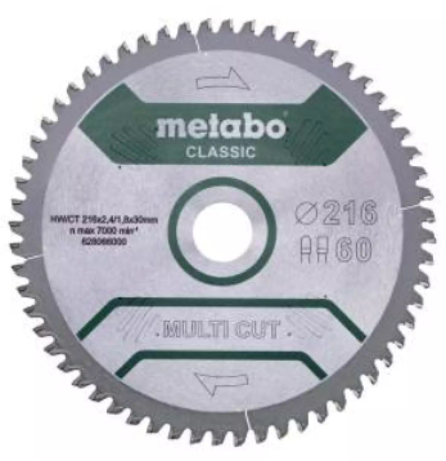 Metabo 628066000 Multi Cut Cirkelzaagblad - 216 x 30 x 60T - Hout / Epoxy / Aluminium / Kunststof
