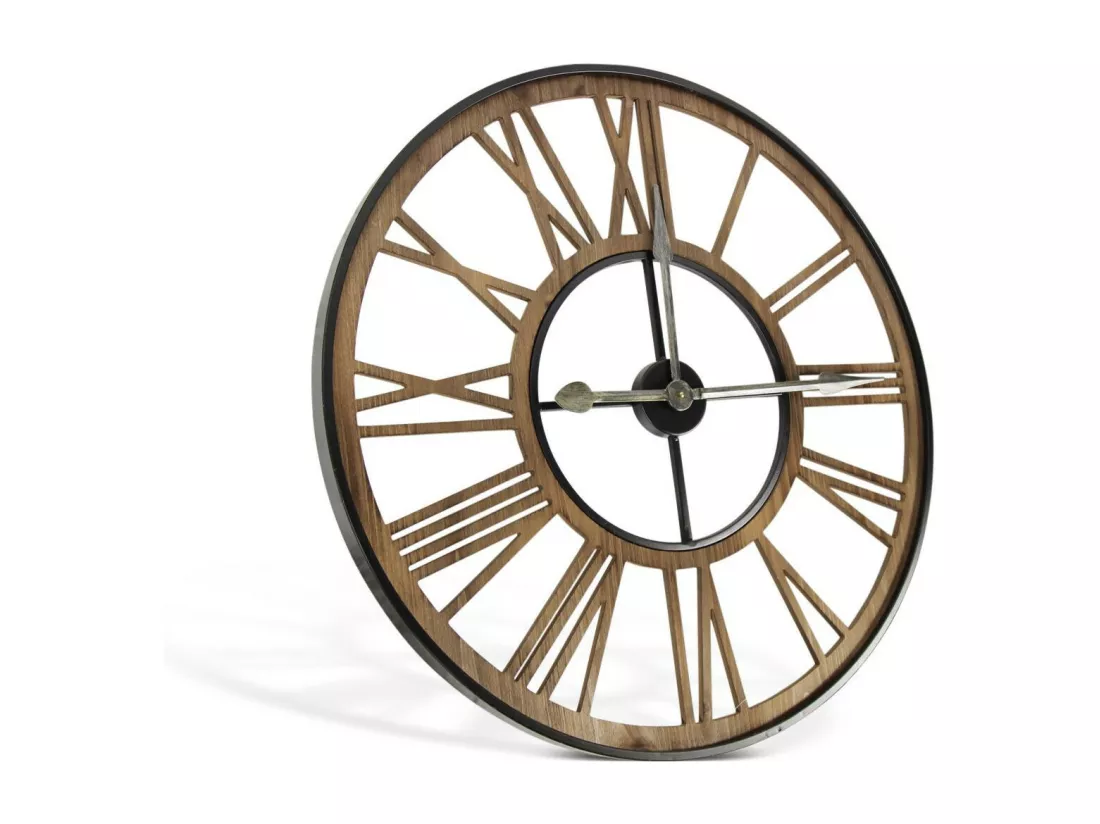 Grande horloge ancienne forge Bois-Fer Marron - Décoration d'Autrefois