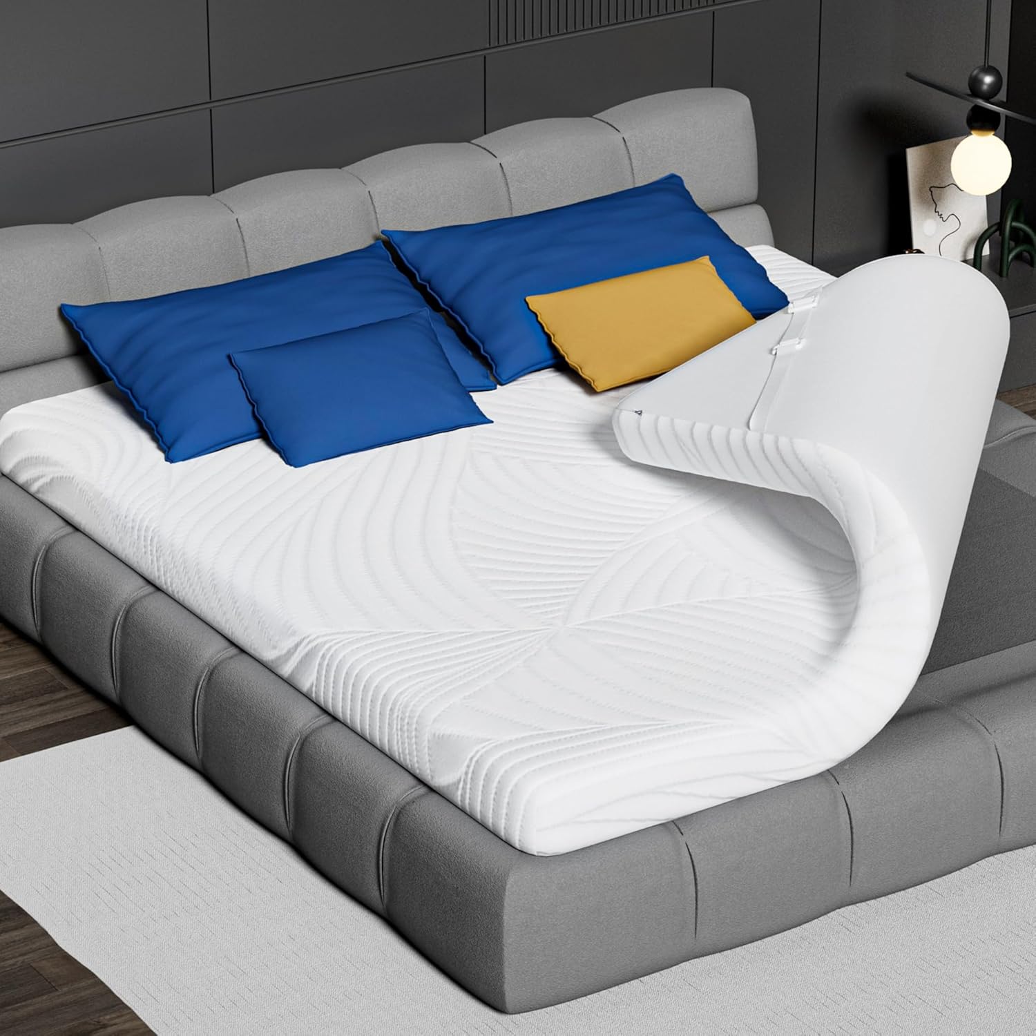 Matratzentopper 180x200cm Memory Foam - Bequeme Matratzen Topper 5cm Visco-Schaum Ergonomische Unterstützung für Boxspringbett Wohnmobil Schlafsofa Antirutsch-Bänder, CertiPUR-US & Öko-Tex