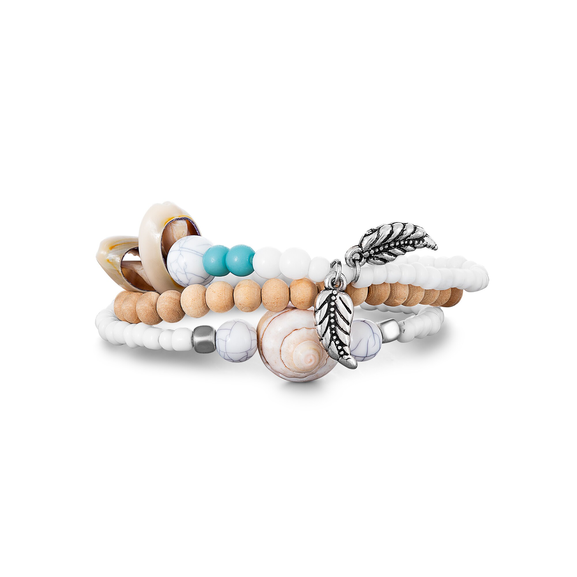 Steuer Modeschmuck Armband Set aus 3 Strech-Armbändern mit Muschelzierde