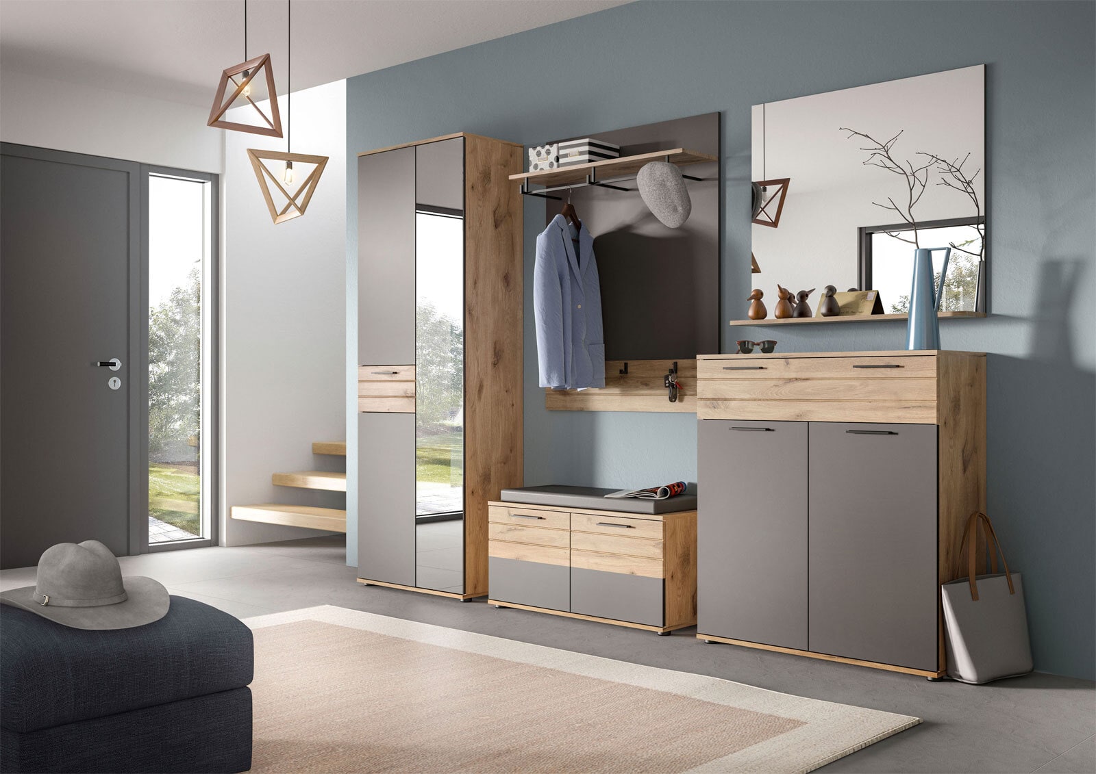 Garderobenschrank Mason, Basalt grau Nox Oak braun 70x200x37 cm