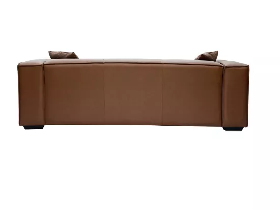 Canapé vintage 3 places cuir marron et bois noir COBAIN