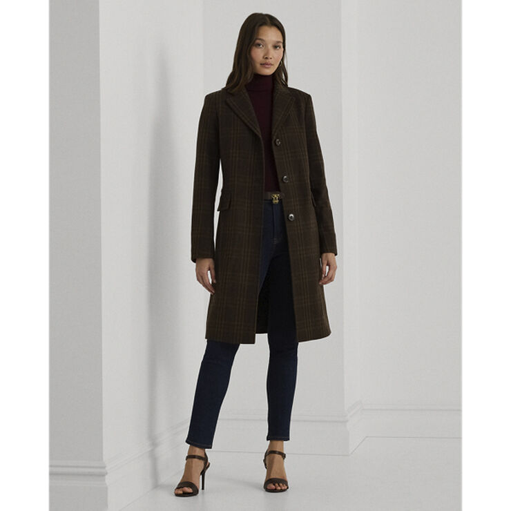 Lauren Ralph Lauren LODEN PLAID WOOL-WOOL SB REEFER 38 Brown plaid