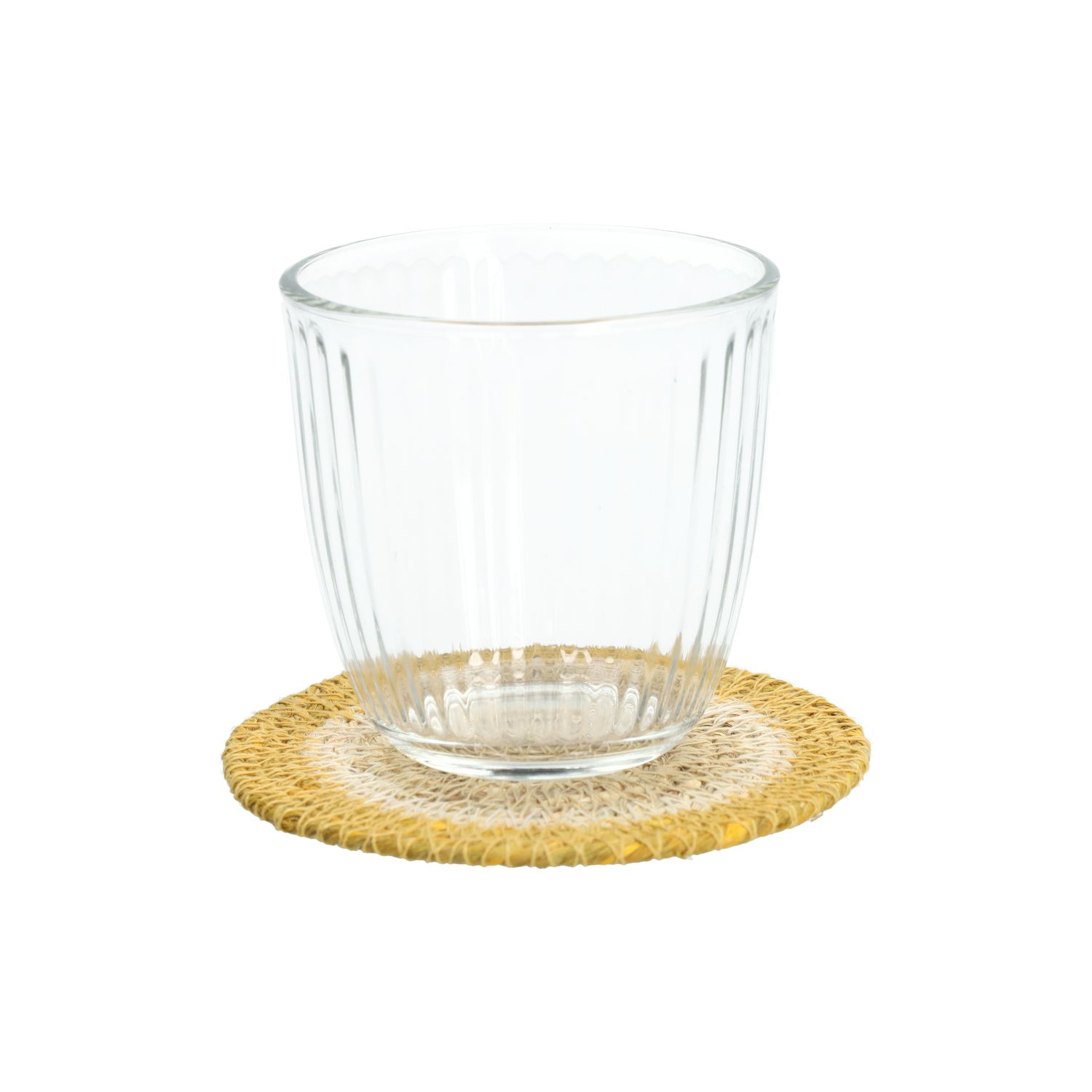 Onderzetter naturel, zeegras, gele rand, set van 4