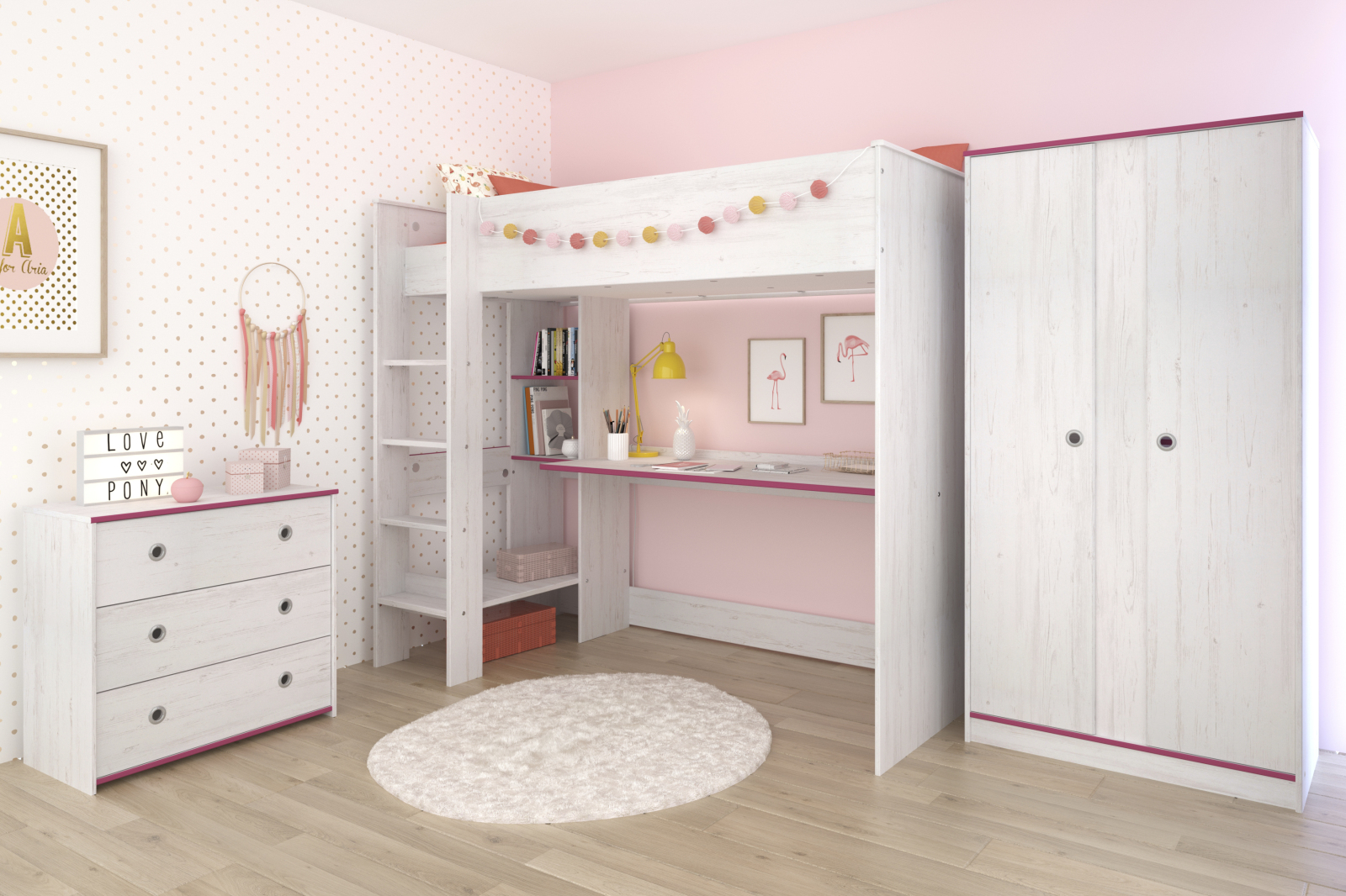 3-teiliges Kinderzimmer SMOOZY - weiß - 90x200 cm