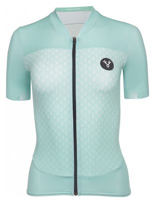 Maillot Manches Courtes Femme LeBram Portillon Celeste / Vert Coupe Ajustée