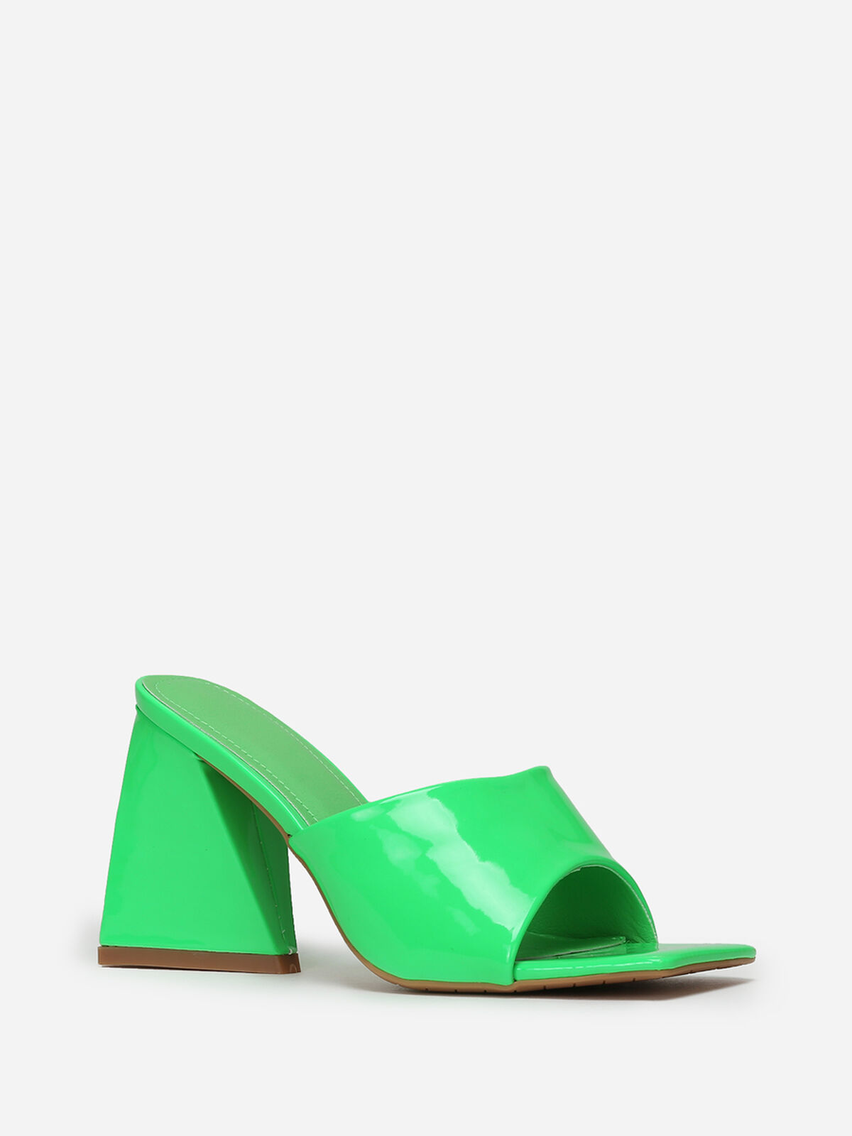 Mules vernies fluo à talon en triangle- Vert