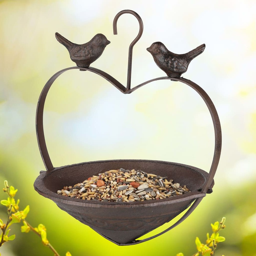Mangeoire à oiseaux en forme de cœur 22 cm marron